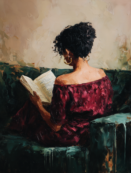 She Reads In Burgundy