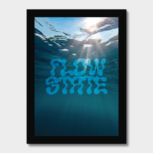 Framed artwork of an underwater scene with 'Flow State' text.