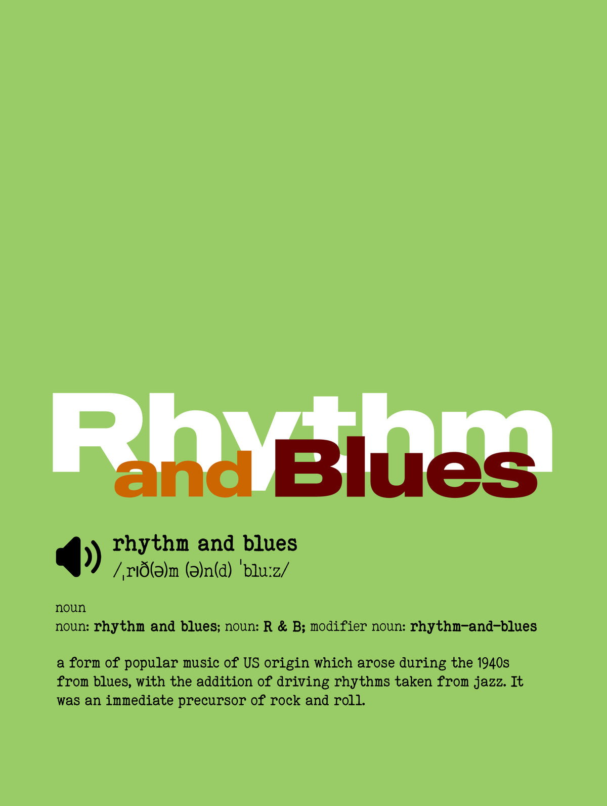 Book cover of 'Rhythm and Blues' with text definition on a green background