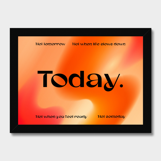 Framed artwork with 'Today' text on a gradient background